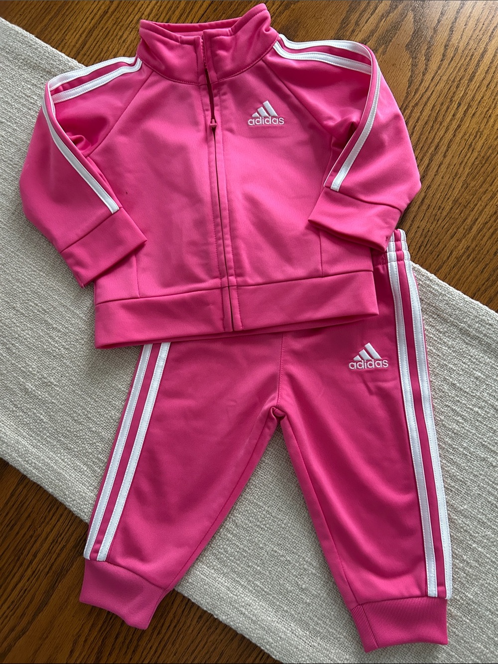 Adidas Pink Kids Track Jacket & Pants Set with White Stripes, Size 6M